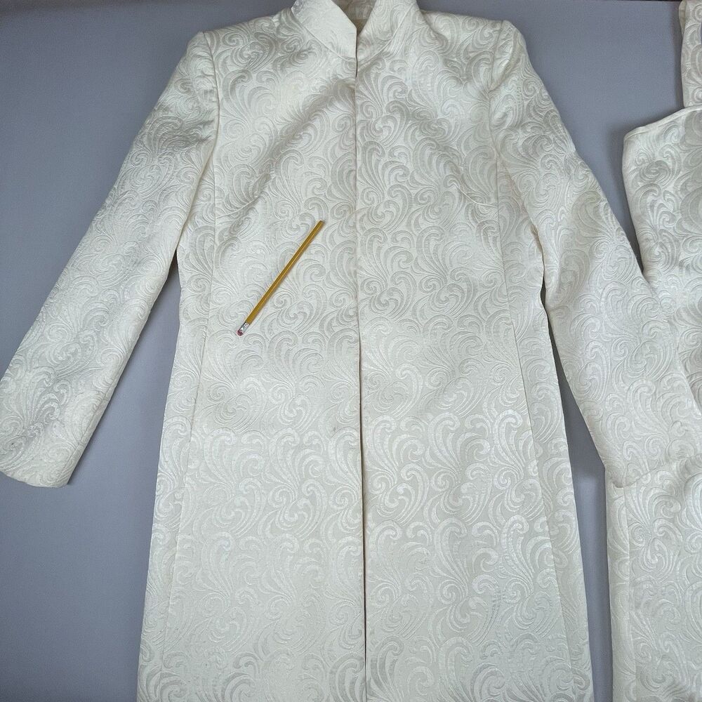 Tahari Arthur S. Levine 2 Piece Brocade Coat Dress Set Women's 12 Ivory Wedding - Picture 14 of 16